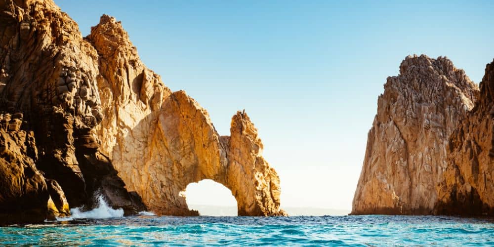 Large rock formations in the ocean in Cabo San Lucas.